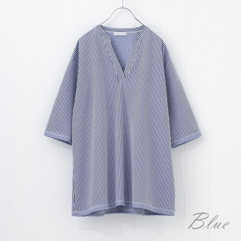 美品　アバハハウス　セットアップ　シアサッカー　シェルボタン　ストライプ　ブルー 美品 アバハハウス セットアップ シアサッカー シェルボタン