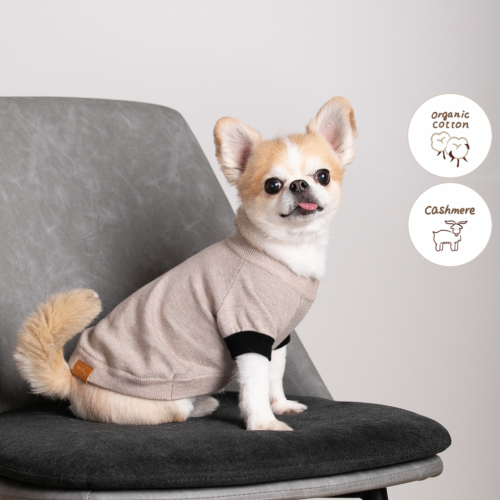 cashmere  cotton mock neck knit for DOG beige  black with.007