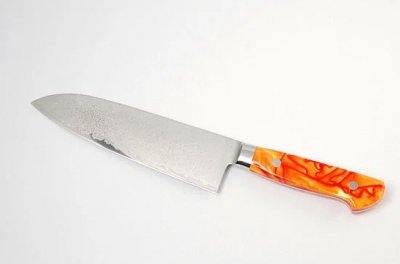 ڸʡۻǽ¿إޥORG-RED [Limited Edition]Santoku knife - multi-layered hammered Damascus ORG-RED