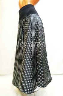 JJ DRESS DESIGN　ストレッチサテンフレアスカート　ブラック×スモールドット　S,M,Lサイズ