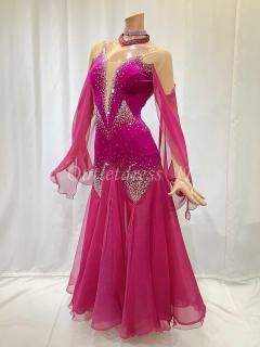 新品 スタンダードドレス Мサイズ 半額以下にします。 スタンダードドレス WS0607D ブラック/ローズピンク M 社交ダンス