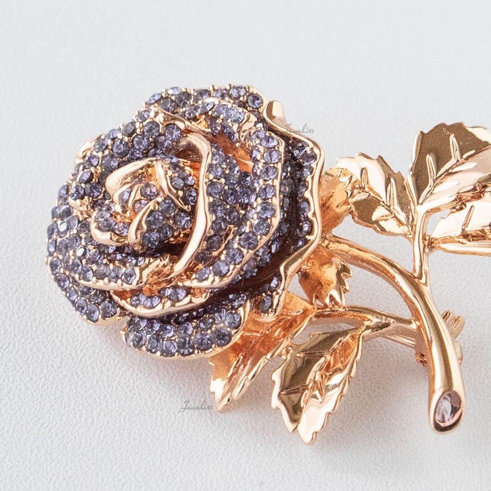 Jeweliss 薔薇 ブローチ ロゼリア クリスタル ローズ バラ 赤 紫 還暦