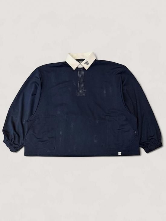WOODBLOCK LS MESH RUGGER SHIRT NAVY/WHITE (WB-25AW-003)