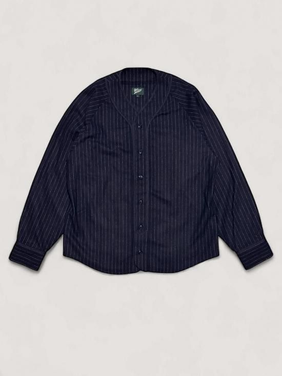 WOODBLOCK WOOL STRIPE BASEBALL SHIRT NAVY STRIPE (WB-25AW-008)