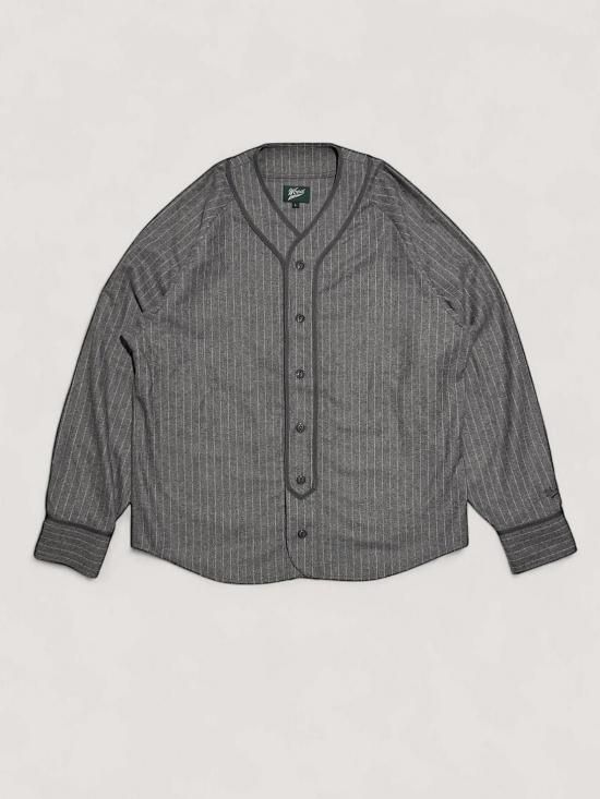 WOODBLOCK WOOL STRIPE BASEBALL SHIRT GREY STRIPE (WB-25AW-008)