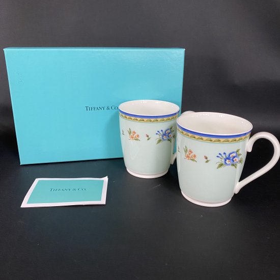 A28 未使用 ティファニー TIFFANY & Co. モーニング グローリーMORNING GLORY マグカップ ペア 洋食器 茶器 2客セット  箱入り - ハッピーマーケット_お宝さがしネットショップ