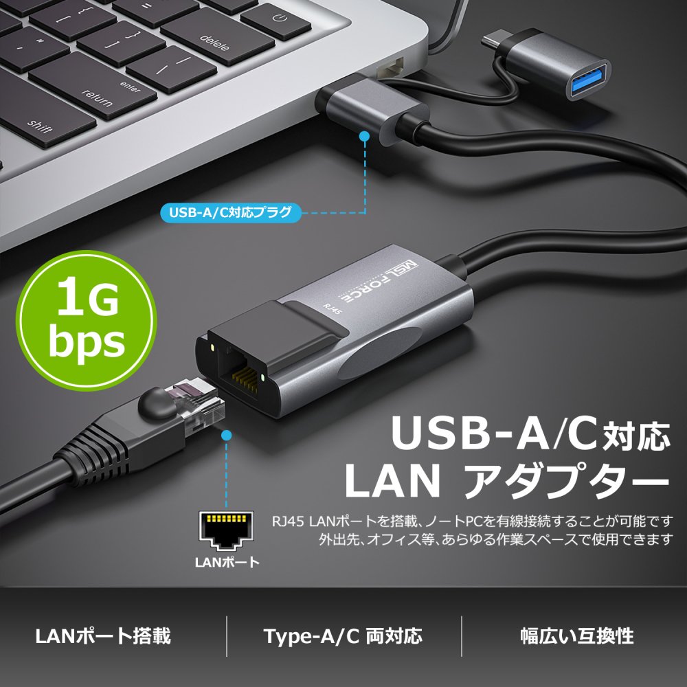 iPhone15 Plus Pro Max対応】Type-C Type-A LAN RJ45 変換アダプタ usb-c type－c lanアダプター  1000Mbps超高速 uc324 | MSL FORCE - MSL FORCEメーカー公式店