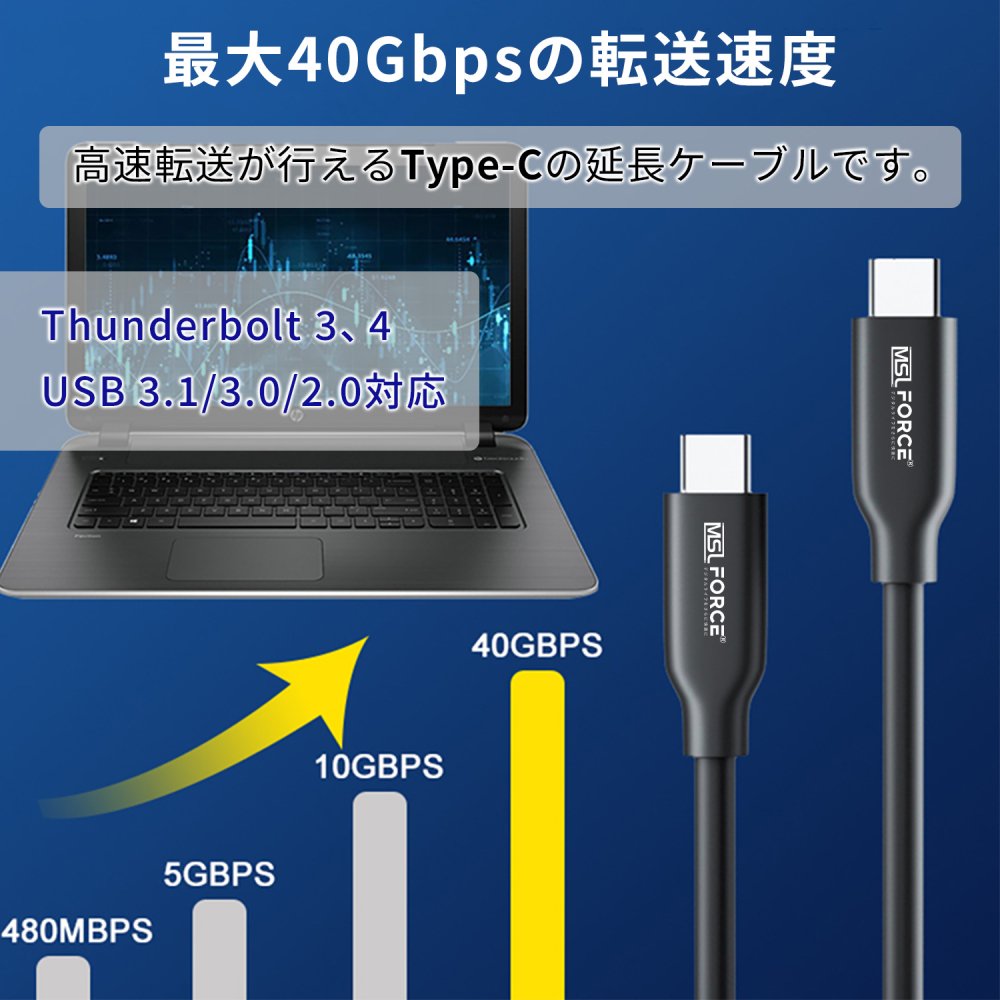 iPhone15 Plus Pro Max対応】 USB4 ケーブル 0.5m 1m Thunderbolt 4 Thunderbolt 3 USB-C  u4t-1m | USB 4ケーブル 40Gbps超速データ転送・最大100Wの超高速充電対応 - MSL FORCEメーカー公式店