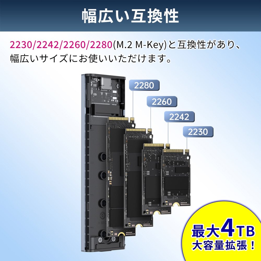 M.2 SSD SATA NVME 外付けケース ロック機能 スライド式 M-Key 2230 2242 2260 2280 x0207 10Gbps  データ転送 4TB 大容量 USB-A USB-C USB3.2 自動スリープ 工具不要 2本ケーブル付き - MSL FORCEメーカー公式店