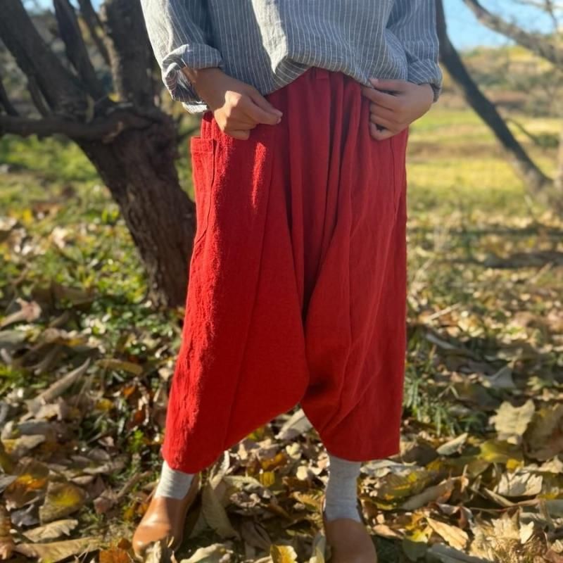 サルエルパンツ リネンラミー 紅緋色 天然ナチュラルファッション
