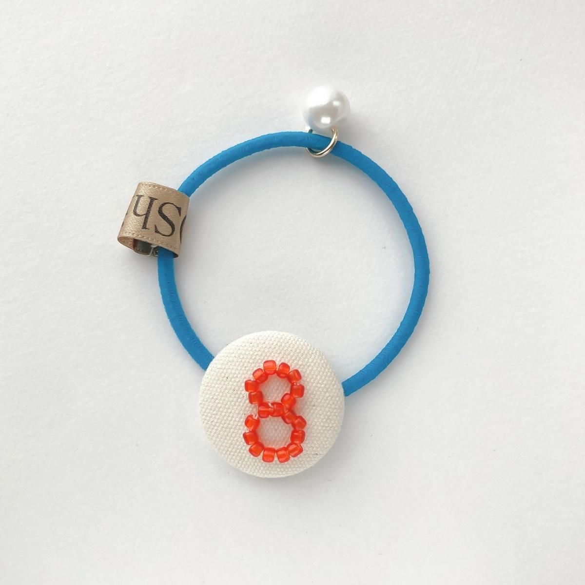 HAIR TIE:「1~12」RD×BL×OFWH 誕生月 ビーズ刺繍ヘアゴム - siiis