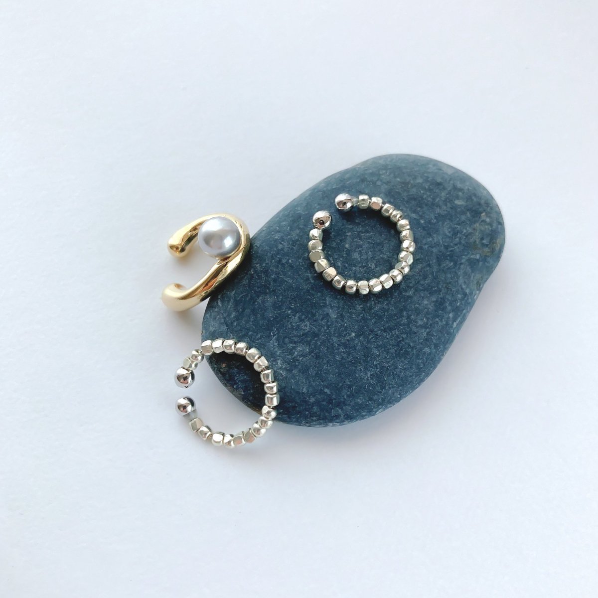 EAR CUFF&EARRING:Gray pealAME0013-GDGP