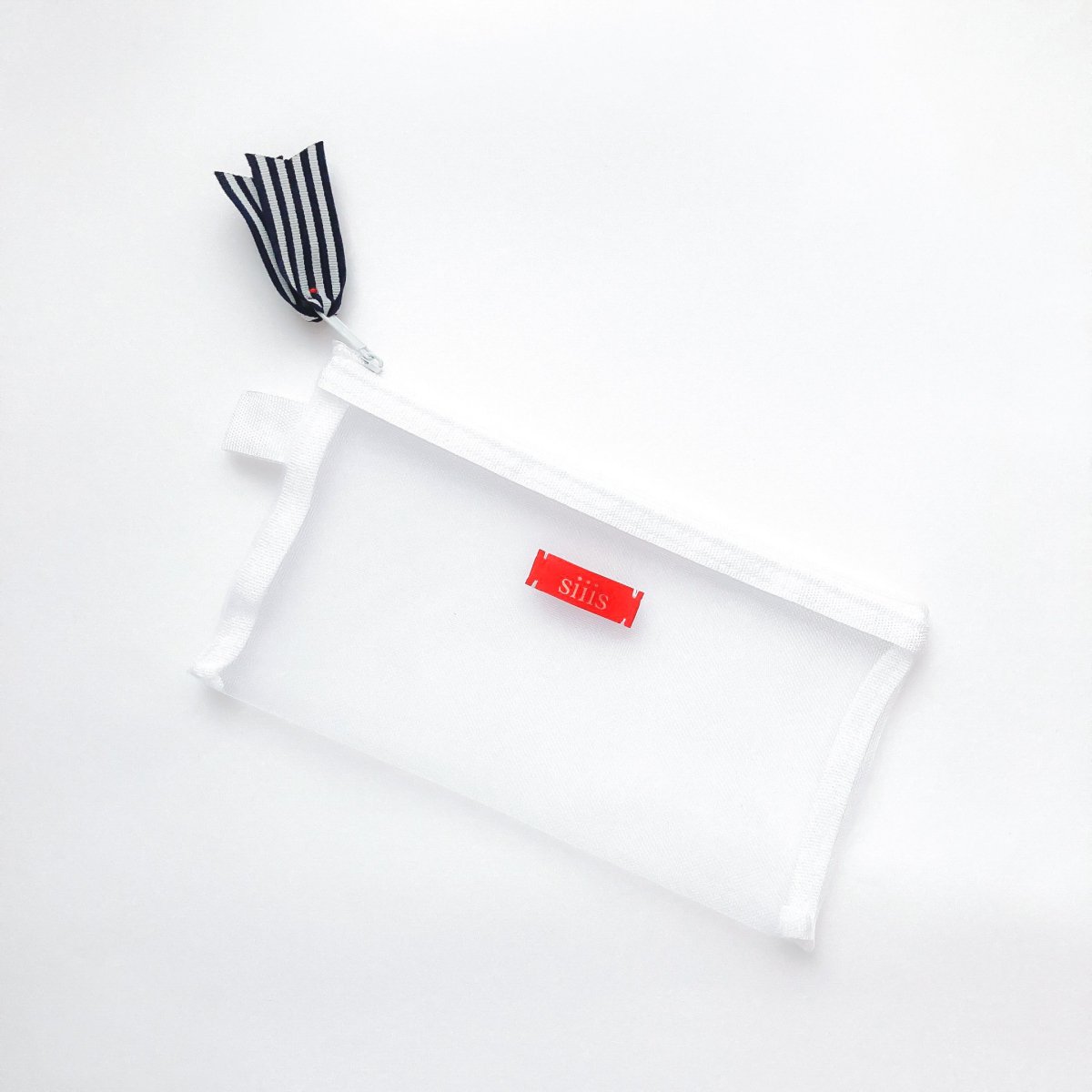 WRAPPING:White  Navy stripemesh pouch