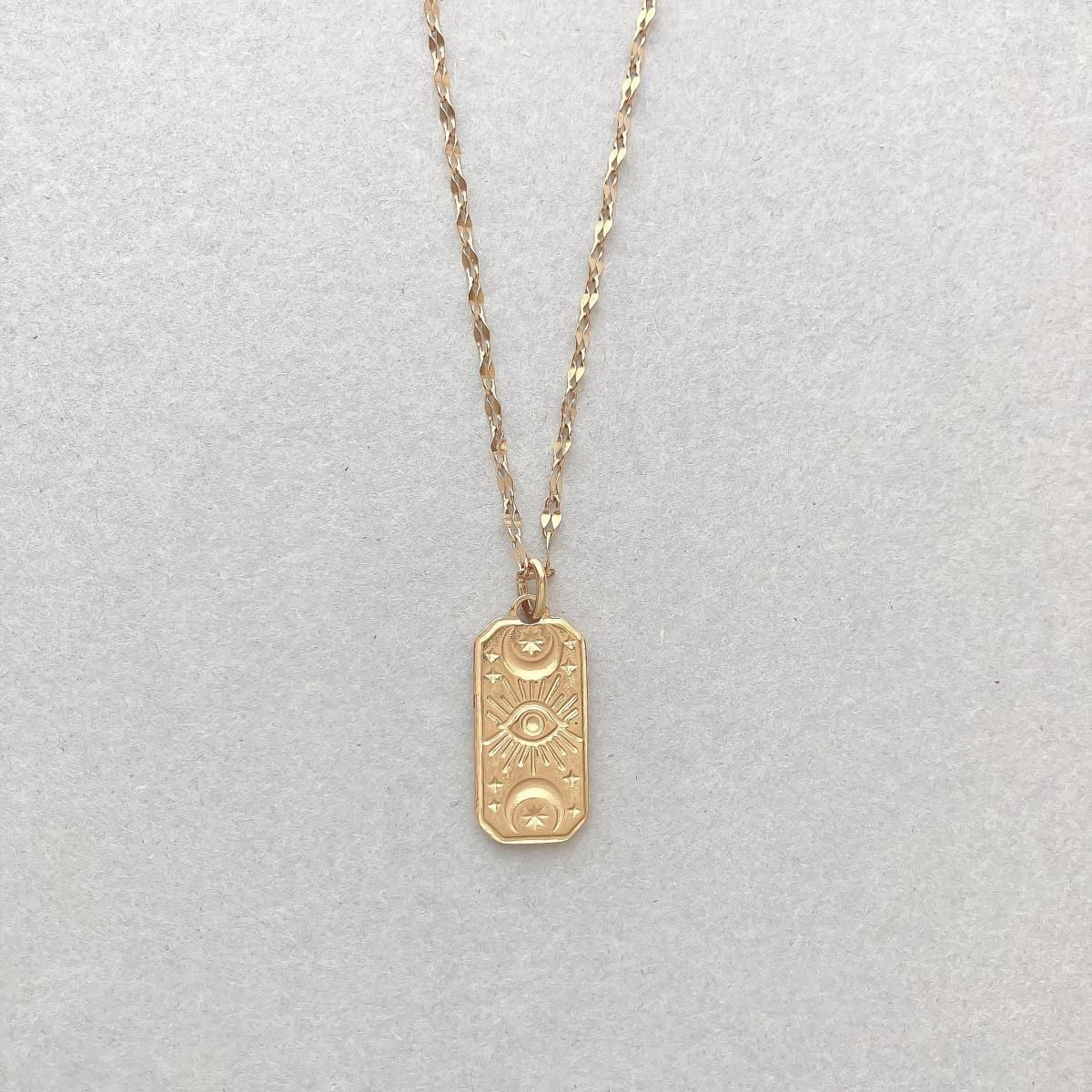 NECLACE:Eye rectangular coin-steinless-AMNC0043