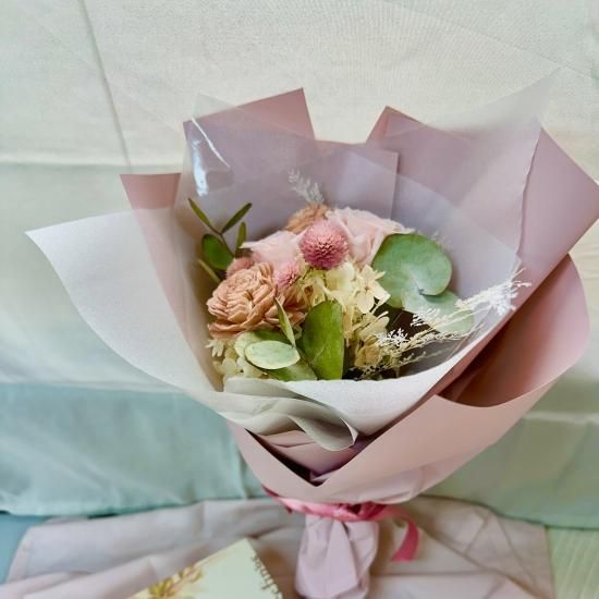 プリザとドライフラワーのブーケ(ピンク) - heaflower