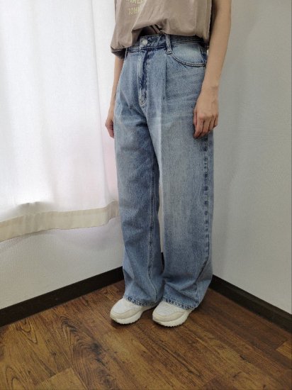 ե Cafune435602TUCK BAGGY DENIM40BLUE