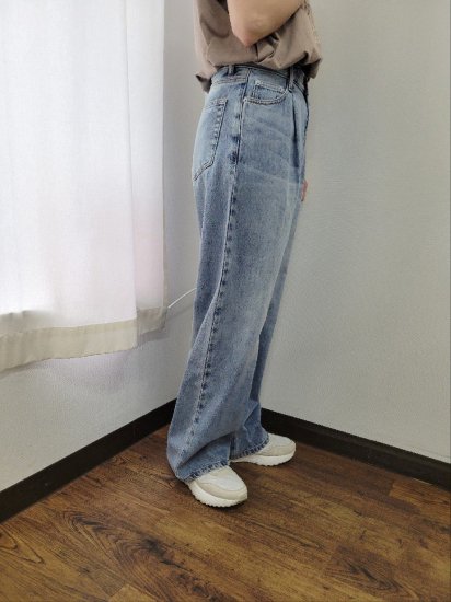 ե Cafune435602TUCK BAGGY DENIM40BLUE