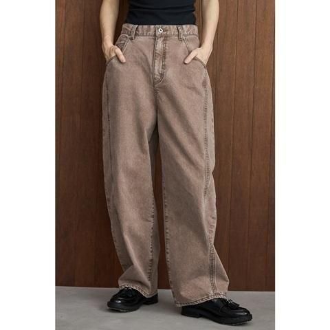 送料無料 ALMOND OIL アーモンドオイル Side stitch collar denim レディース デニムパンツ バレル型 25秋冬 252A1403 ブラウン L