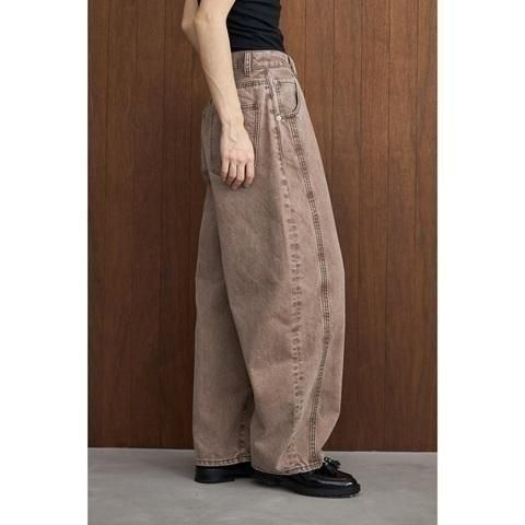 送料無料 ALMOND OIL アーモンドオイル Side stitch collar denim レディース デニムパンツ バレル型 25秋冬 252A1403 ブラウン L