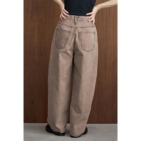 送料無料 ALMOND OIL アーモンドオイル Side stitch collar denim レディース デニムパンツ バレル型 25秋冬 252A1403 ブラウン L