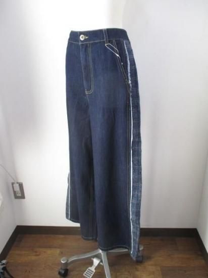 プライア Praia サイドフリンジ使いワイドパンツ LEI-2428B ワイドパンツ サイドフリンジ デニム 秋冬 カジュアル キレイめ 脚長効果 ウエストゴム INDIGO 25