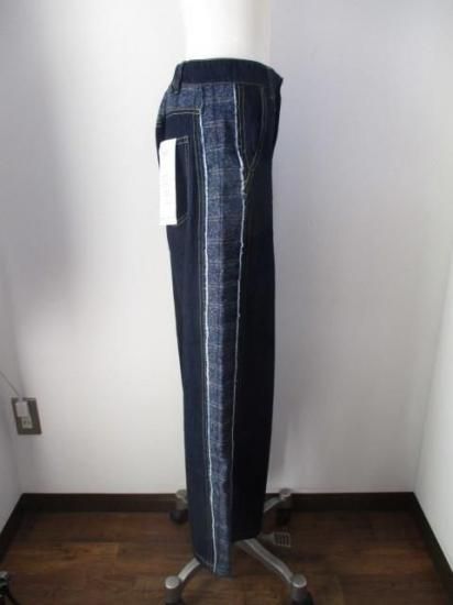 プライア Praia サイドフリンジ使いワイドパンツ LEI-2428B ワイドパンツ サイドフリンジ デニム 秋冬 カジュアル キレイめ 脚長効果 ウエストゴム INDIGO 25