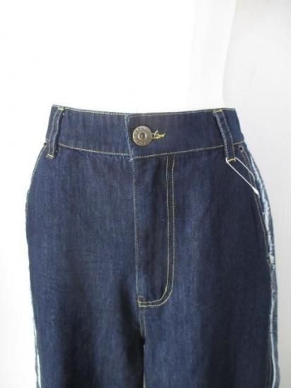 プライア Praia サイドフリンジ使いワイドパンツ LEI-2428B ワイドパンツ サイドフリンジ デニム 秋冬 カジュアル キレイめ 脚長効果 ウエストゴム INDIGO 25