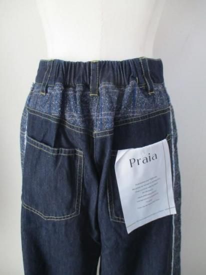 プライア Praia サイドフリンジ使いワイドパンツ LEI-2428B ワイドパンツ サイドフリンジ デニム 秋冬 カジュアル キレイめ 脚長効果 ウエストゴム INDIGO 25