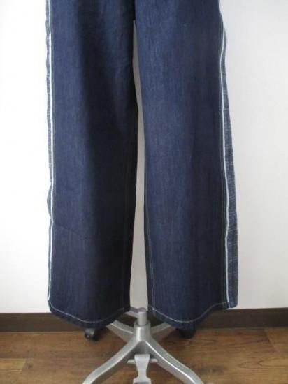 プライア Praia サイドフリンジ使いワイドパンツ LEI-2428B ワイドパンツ サイドフリンジ デニム 秋冬 カジュアル キレイめ 脚長効果 ウエストゴム INDIGO 25