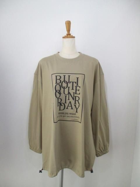 送料無料 ブティックオーディナリー Boutique Ordinary Random Typo Pouch LST-shirt BO25-308T ロンT カジュアル リメイク風 ロゴ KHAKI