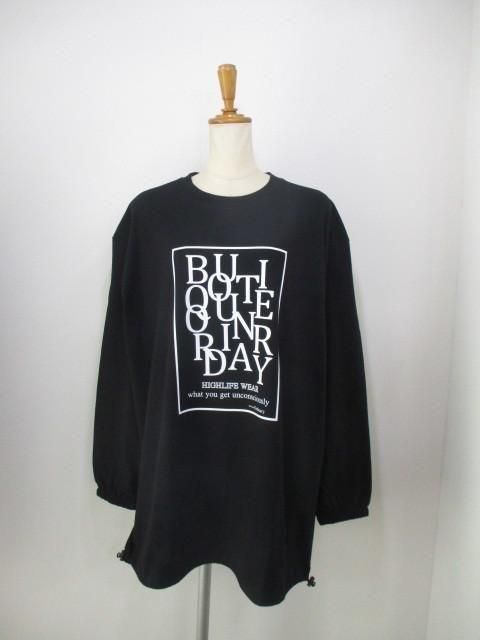 送料無料 ブティックオーディナリー Boutique Ordinary Random Typo Pouch LST-shirt BO25-308T ロンT カジュアル リメイク風 ロゴ BLACK