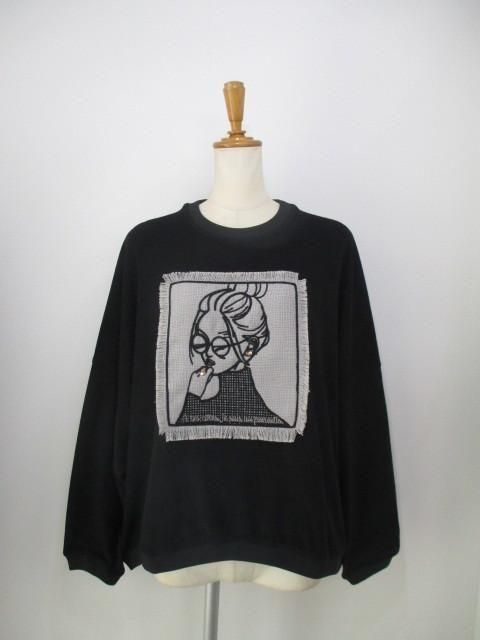 マリードール MARIED'OR 刺繍貼り付け 起毛ストレッチ 身巾ワイドクルー 19538-ブラック