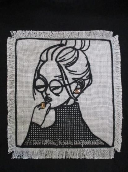 マリードール MARIED'OR 刺繍貼り付け 起毛ストレッチ 身巾ワイドクルー 19538-ブラック