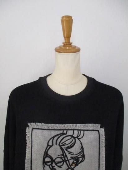 マリードール MARIED'OR 刺繍貼り付け 起毛ストレッチ 身巾ワイドクルー 19538-ブラック