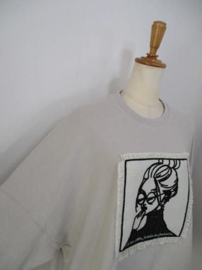 マリードール MARIED'OR 刺繍貼り付け 起毛ストレッチ 身巾ワイドクルー 19538-グレージュ