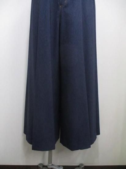 送料無料 アーモンドオイル ALMOND OIL Fake denim HAKAMA wide pant 252A1407 日本製 フェイクデニム 袴風ワイドパンツ ボトムス NAVY Mサイズ