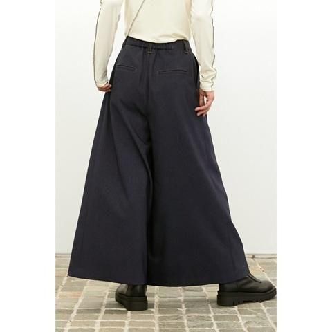 送料無料 アーモンドオイル ALMOND OIL Fake denim HAKAMA wide pant 252A1407 日本製 フェイクデニム 袴風ワイドパンツ ボトムス NAVY Mサイズ