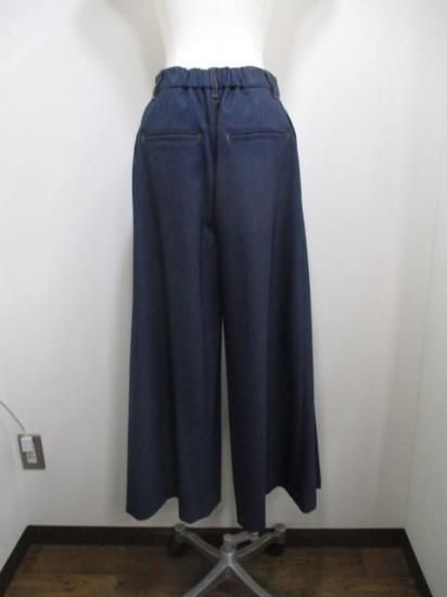 送料無料 アーモンドオイル ALMOND OIL Fake denim HAKAMA wide pant 252A1407 日本製 フェイクデニム 袴風ワイドパンツ ボトムス NAVY Mサイズ