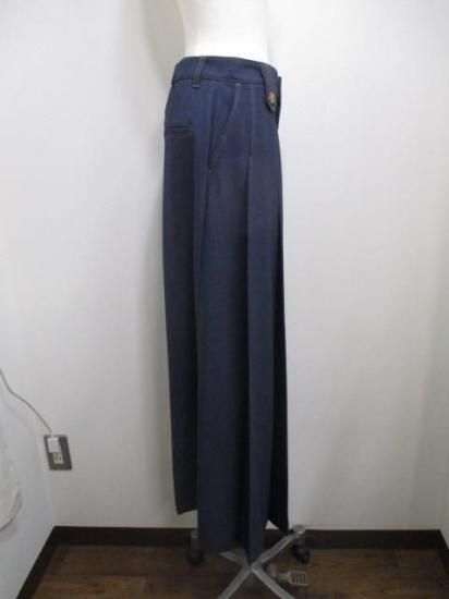 送料無料 アーモンドオイル ALMOND OIL Fake denim HAKAMA wide pant 252A1407 日本製 フェイクデニム 袴風ワイドパンツ ボトムス NAVY Mサイズ