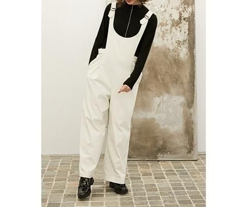 送料無料 アーモンドオイル ALMONDOIL ドビーストライプオーバーオール 252A1409 オーバーオール サロペット ストライプ 調節可能 カジュアル シーズンレス WHITE