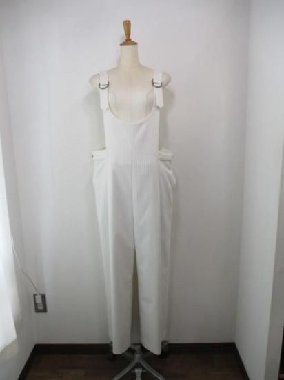 送料無料 アーモンドオイル ALMONDOIL ドビーストライプオーバーオール 252A1409 オーバーオール サロペット ストライプ 調節可能 カジュアル シーズンレス WHITE