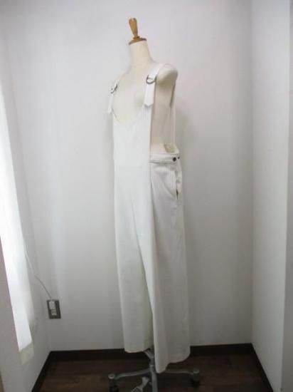 送料無料 アーモンドオイル ALMONDOIL ドビーストライプオーバーオール 252A1409 オーバーオール サロペット ストライプ 調節可能 カジュアル シーズンレス WHITE