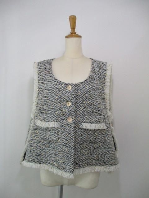 送料無料 シアントーキョー CYAN TOKYO ランダムラメツイードオープンベスト 507403 ツイード オープンベスト ファッション ジレ プルオーバー レイヤード ボタン BLACK