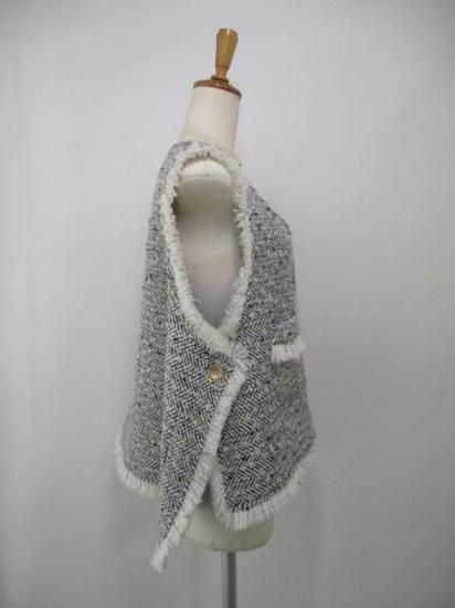 送料無料 シアントーキョー CYAN TOKYO ランダムラメツイードオープンベスト 507403 ツイード オープンベスト ファッション ジレ プルオーバー レイヤード ボタン BLACK