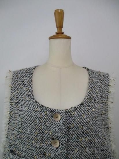 送料無料 シアントーキョー CYAN TOKYO ランダムラメツイードオープンベスト 507403 ツイード オープンベスト ファッション ジレ プルオーバー レイヤード ボタン BLACK