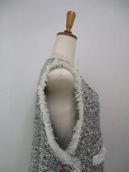 送料無料 シアントーキョー CYAN TOKYO ランダムラメツイードオープンベスト 507403 ツイード オープンベスト ファッション ジレ プルオーバー レイヤード ボタン BLACK