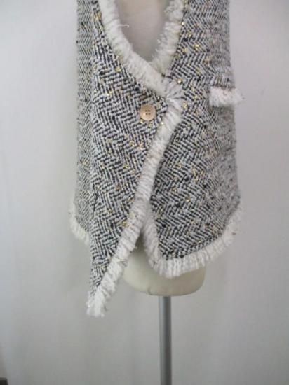 送料無料 シアントーキョー CYAN TOKYO ランダムラメツイードオープンベスト 507403 ツイード オープンベスト ファッション ジレ プルオーバー レイヤード ボタン BLACK