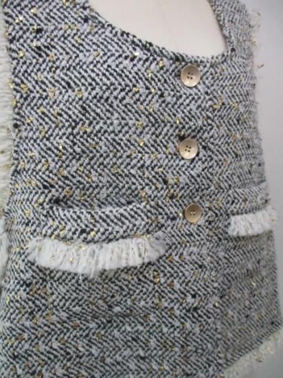 送料無料 シアントーキョー CYAN TOKYO ランダムラメツイードオープンベスト 507403 ツイード オープンベスト ファッション ジレ プルオーバー レイヤード ボタン BLACK