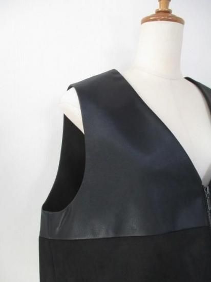 送料無料 プライア Praia フェイクレザー×スエード切替ジップベスト LEO-25106 レディース 25秋冬 新作 ベスト ジレ FREE BLACK