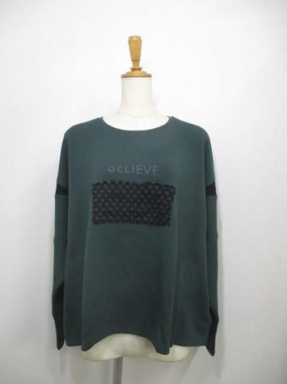 送料無料 プライア Praia カギバリレース+プリントコクーンカットソー LEO-21100B カギバリレース カットソー ダブルフェイス コクーン トップス 着心地 GREEN